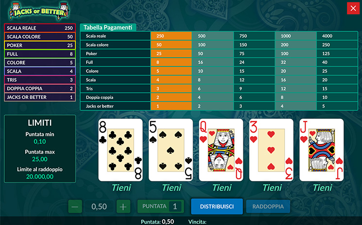 Videopoker mobile di Eurobet